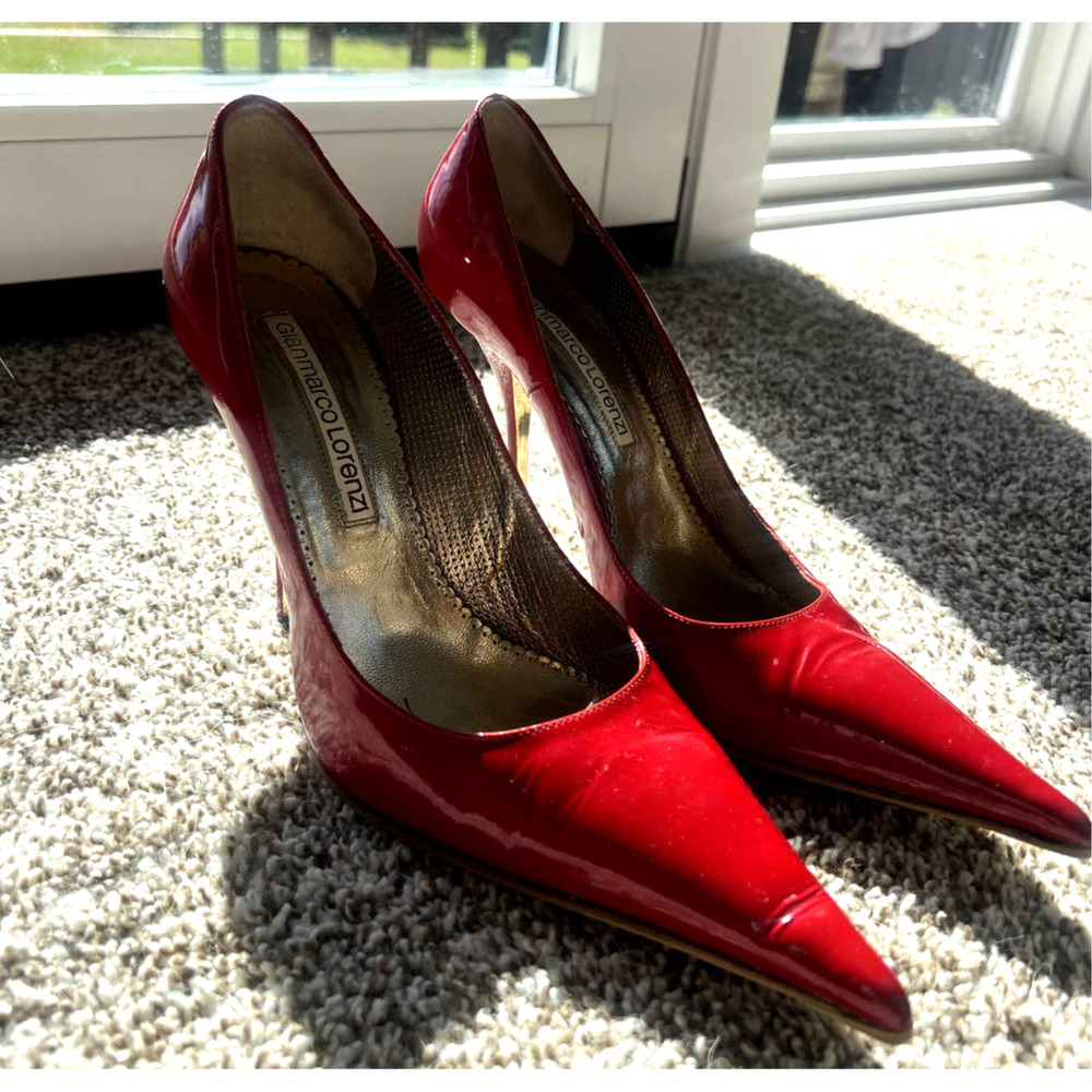 Gianmarco Lorenzi Red Patent Leather Pointed Pumps Sz EU 39